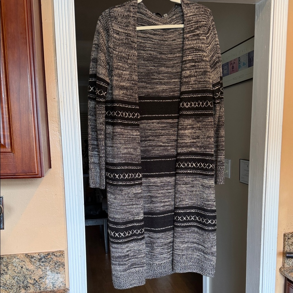 Women's Black and Gray Open Front Cardigan Sweater like new !